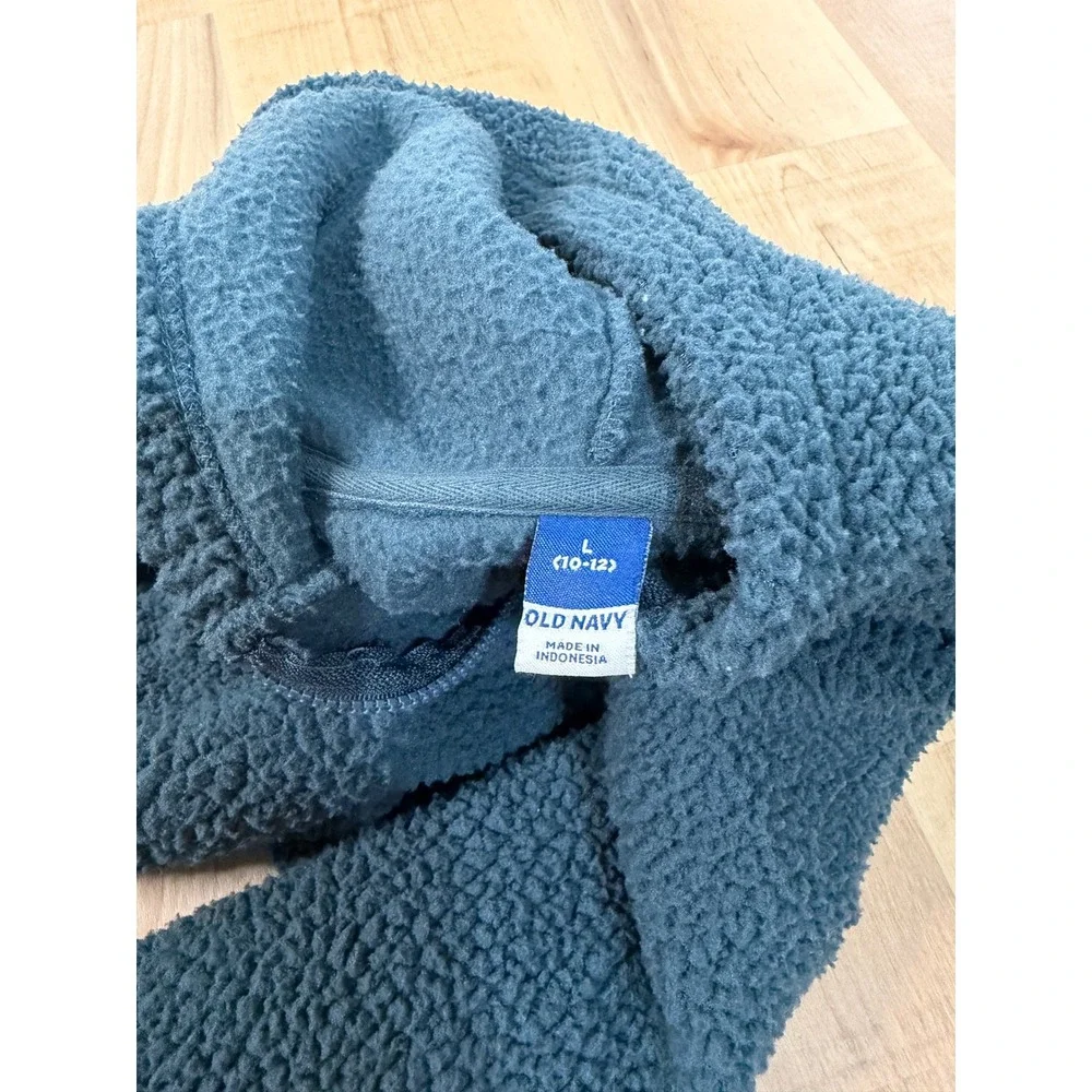 Old Navy Girl's Cozy Sherpa Quarter-Zip Pullover Hoodie Teal Blue L 10-12